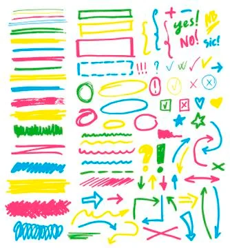 Highlighter markers vector highlighting with hand drawing elements or numbers to Illustrazione stock