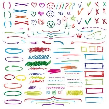 Highlighter markers vector highlighting with hand drawing elements or numbers to Illustrazione stock