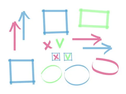 Highlighter marks, stripes, strokes, frames, speech bubbles, crosses, ticks a 스톡 일러스트