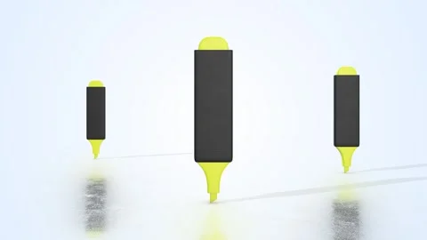 Highlighter Pens on a Light Reflective Floor. 3D Stylized Highlighter Pens. 4K Vidéo 302889293