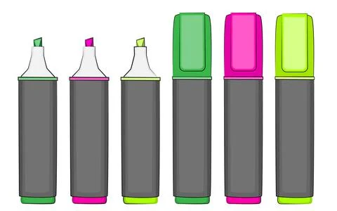 Highlighter pens set, school markers. Vector illustration. Stock Illustration