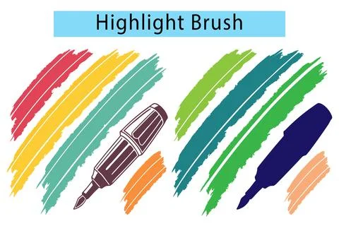 Highlighter stroke vector art, Vector highlighter brush set, Marker lines, .. Stock Illustration