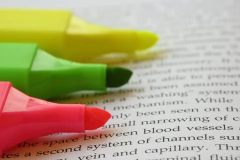 Highlighters for efficient highlighting technique to study. Stock Photos