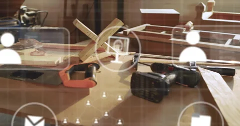 Highlighting bench circles causing overlays forming network graph before Video stock 316184110