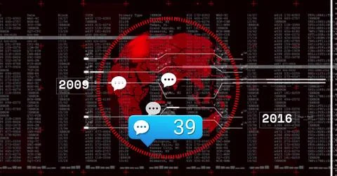 Highlighting blue digital speech bubble displaying 39 on high-tech data 스톡 일러스트
