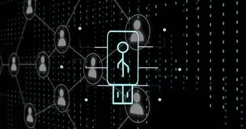 Highlighting central user icon inside rounded rectangle on dark UI, showing 스톡 일러스트