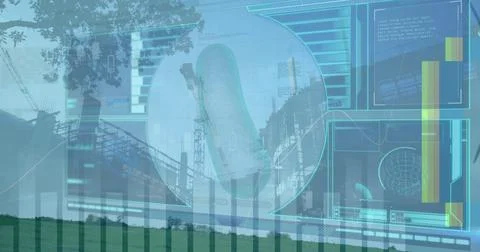 Highlighting cylindrical vessel segment in overlay at grassy site, with tower Foto stock