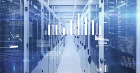 Highlighting data center aisle featuring server racks, raised floor tiles and Foto stock