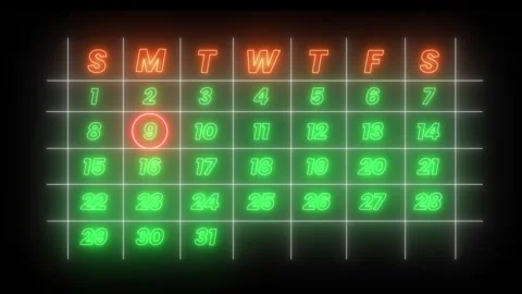 Highlighting date number 9 on a calendar animation isolated on black background Stock Footage 323386730