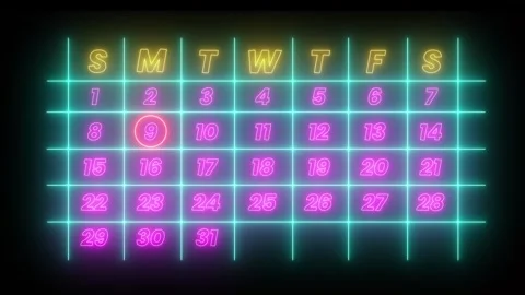 Highlighting date number 9 with red circle on a calendar animation Stock Footage 323386728