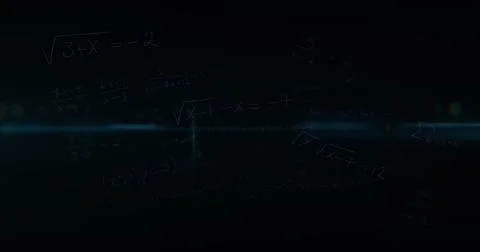 Highlighting glowing algebraic equations across digital space, with horizontal Stock Illustration
