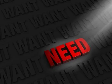 Highlighting need over want Stock Illustration