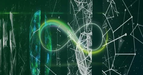 Highlighting neon-green loop emerging in digital space, with translucent panels Stock Photos