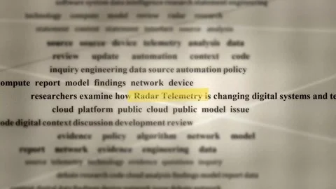 Highlighting radar telemetry words in a technology report Stock-Footage 347430783