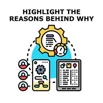 Highlighting reasons behind problem solving and data analysis Stock Illustration