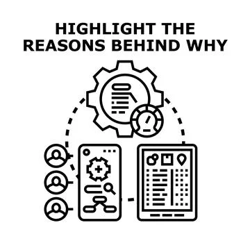 Highlighting reasons behind problem solving and data analysis Stock Illustration