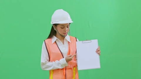 Highlighting Safety Issues Pointing at Clipboard Data Green Screen Stock Footage 331629711