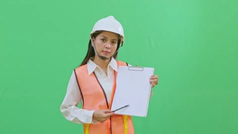 Highlighting Safety Issues Pointing at Clipboard Data Green Screen Stock Footage 331629854