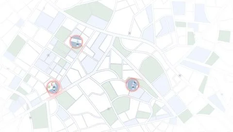 Highlighting three separate car crash locations enclosed. Active incident Stock Illustration