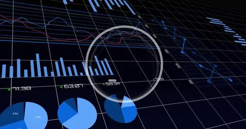 Highlighting translucent HUD ring overlaying tilted 3D grid plane, showing ba Stock Illustration