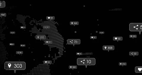 Highlighting white share bubble showing number 10 on dashboard, dotted world map Stock Photos
