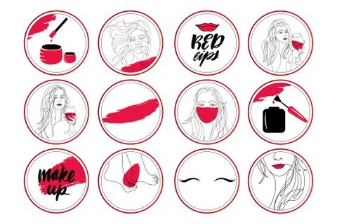 Highlights cover, posts and stories for social media. Beauty Stock Illustration