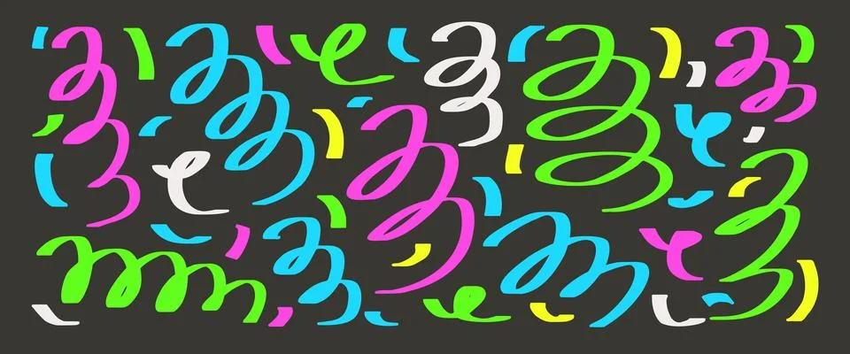 Highlights marker scribble wavy shapes. Squiggle hand drawn neon confetti set. Stock Illustration