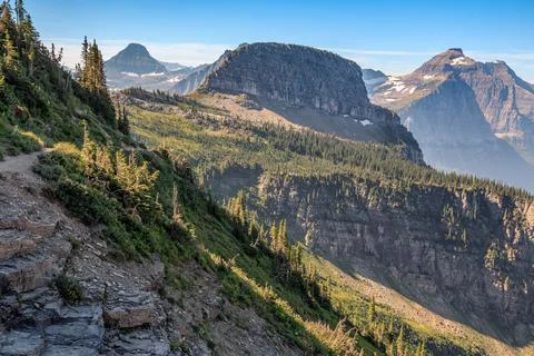 Highline Trail Scenic Views from Haystack Butte, Glacier National Park, Montana Stock Photos