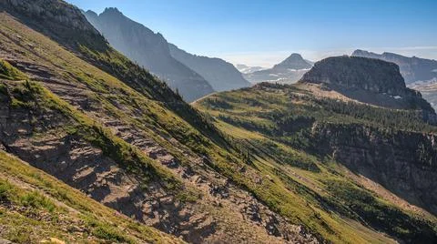 Highline Trail Scenic Views from Haystack Butte, Glacier National Park, Montana Stock Photos