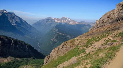 Highline Trail Scenic Views from Haystack Butte, Glacier National Park, Montana Stock Photos
