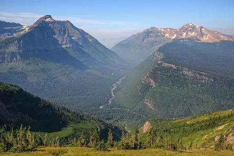 Highline Trail Scenic Views from Haystack Butte, Glacier National Park, Montana Stock Photos