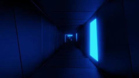 Highly abstract design tunnel corridor with glowing light patterns 3d Stock Illustration