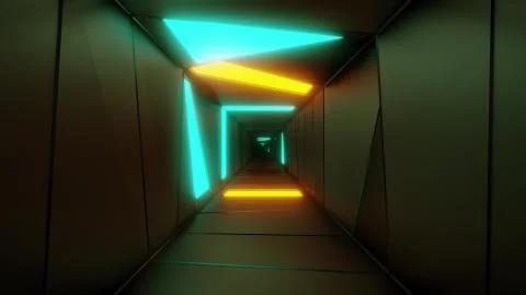Highly abstract design tunnel corridor with glowing light patterns 3d 스톡 일러스트