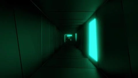 Highly abstract design tunnel corridor with glowing light patterns 3d Stock Illustration