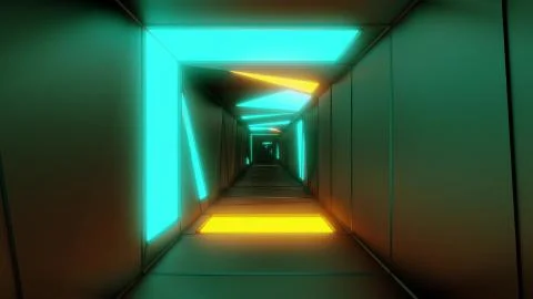 Highly abstract design tunnel corridor with glowing light patterns 3d Stock Illustration