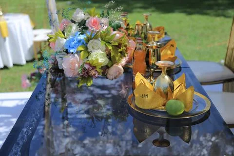 The highly Decorated wedding high table Stock Photos