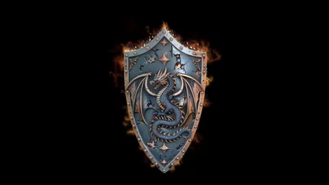 Highly detailed 3D fantasy shield design 01, with worn metal surface, ornate Stock Footage 324839474