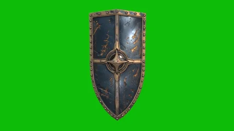 Highly detailed 3D fantasy shield design 03, with worn metal surface, ornate Stock Footage 325365724