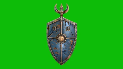 Highly detailed 3D fantasy shield design 02, with worn metal surface, ornate Stock Footage 325365725