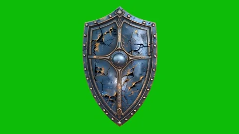 Highly detailed 3D fantasy shield design 07, with worn metal surface, ornate Stock Footage 325365736