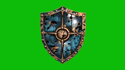 Highly detailed 3D fantasy shield design 01, with worn metal surface, ornate Stock Footage 325366166