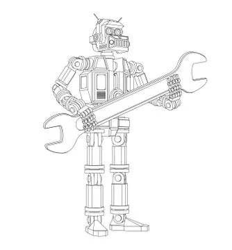 Highly detailed Android robot with a wrench Stock Illustration