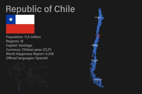 Highly detailed Chile map with flag, capital and small map of the world Stock-Illustration