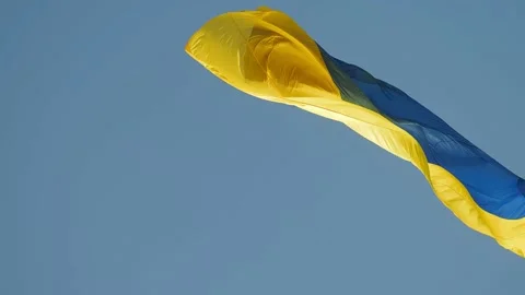 Highly detailed fabric texture flag of Ukraine. Slow motion of Ukraine flag Stock-Footage 190050684