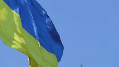 Highly detailed fabric texture flag of Ukraine. Slow motion of Ukraine flag Stock Footage 197575463