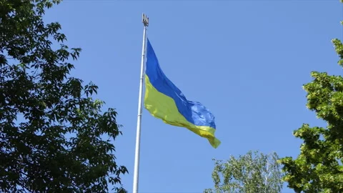 Highly detailed fabric texture flag of Ukraine. Slow motion of Ukraine flag Stock Footage 197577253
