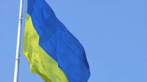 Highly detailed fabric texture flag of Ukraine. Slow motion of Ukraine flag Stock Footage 198246434