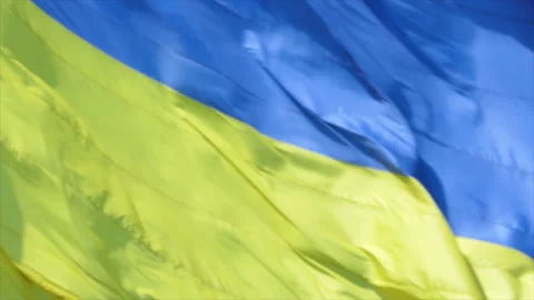 Highly detailed fabric texture flag of Ukraine. Slow motion of Ukraine flag Stock Footage 198249152