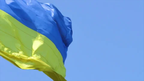 Highly detailed fabric texture flag of Ukraine. Slow motion of Ukraine flag Stock Footage 199194536