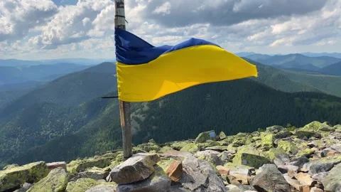 Highly detailed fabric texture flag of Ukraine. Slow motion of Ukraine flag Stock Footage 248002373